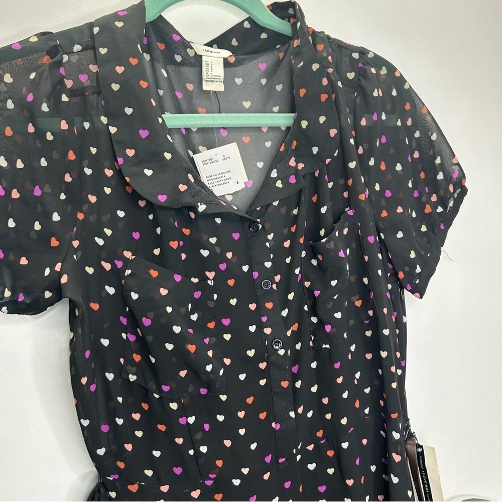 NWT Black Multi Coloured Heart dress Lg